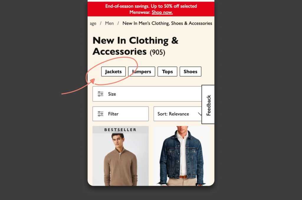John Lewis easy to navigate tabs
