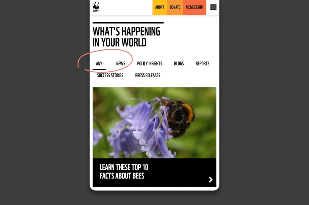 WWF bold and clear on-page navigation