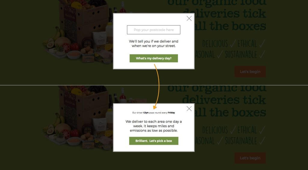 Abel & Cole Popup User Journey