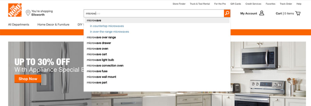 home depot search option