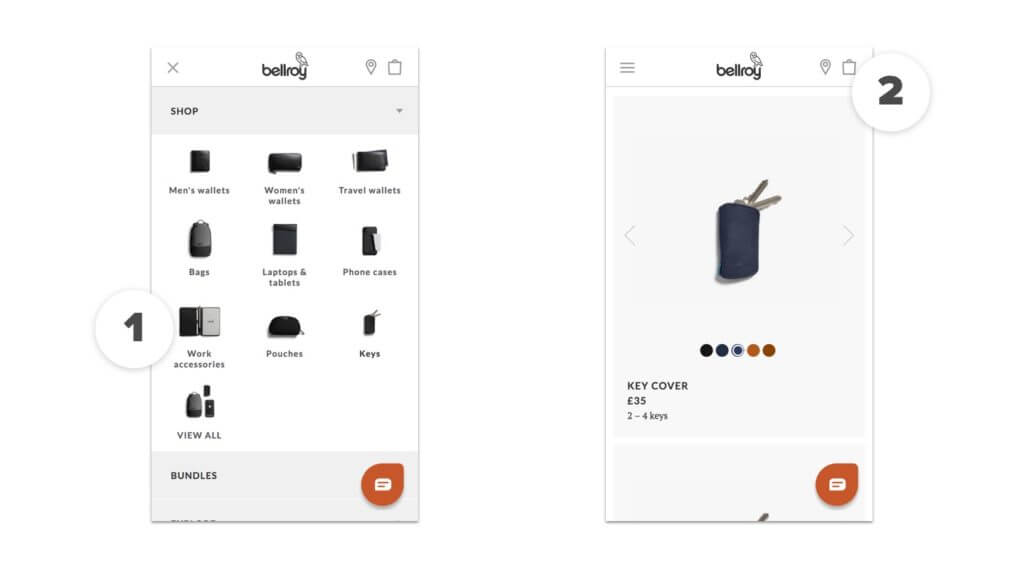 Bellroy mobile ecommerce site