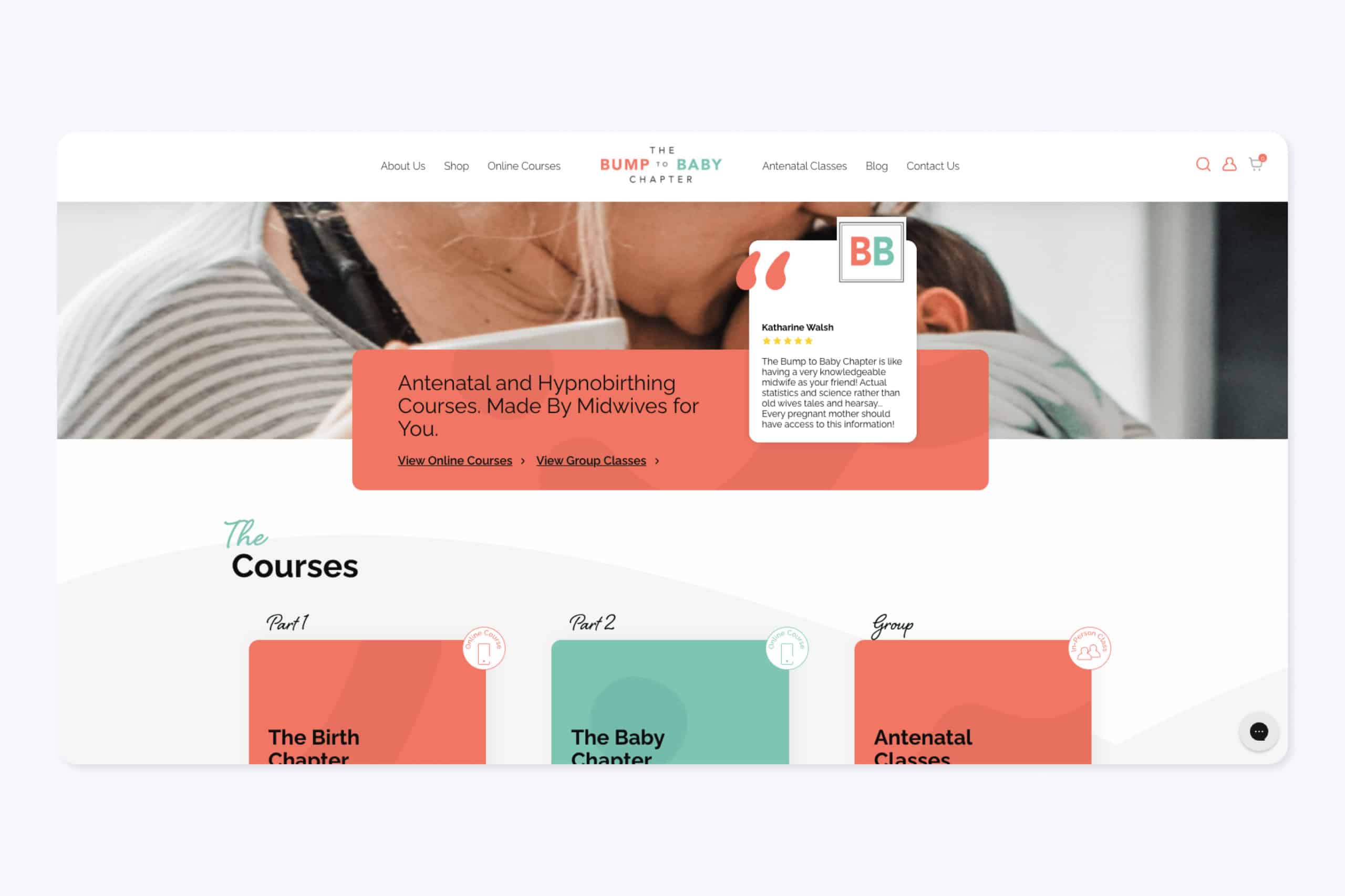 web design service example of an online maternity course website
