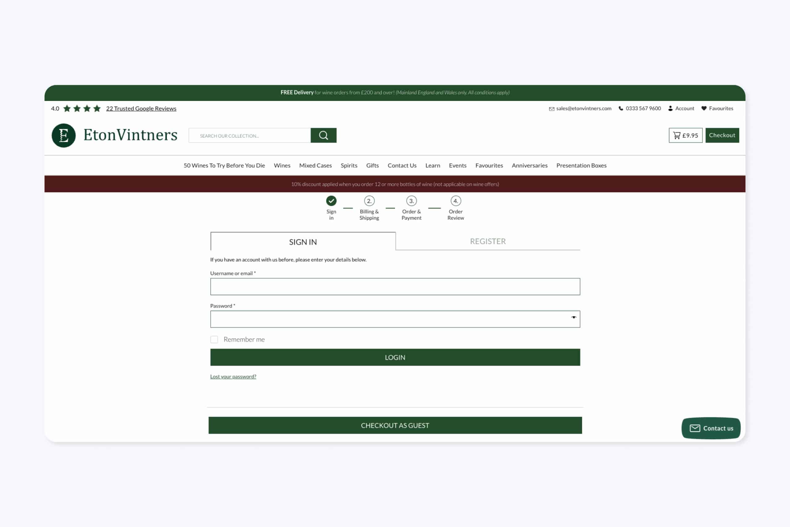 Check out process example from online wine store