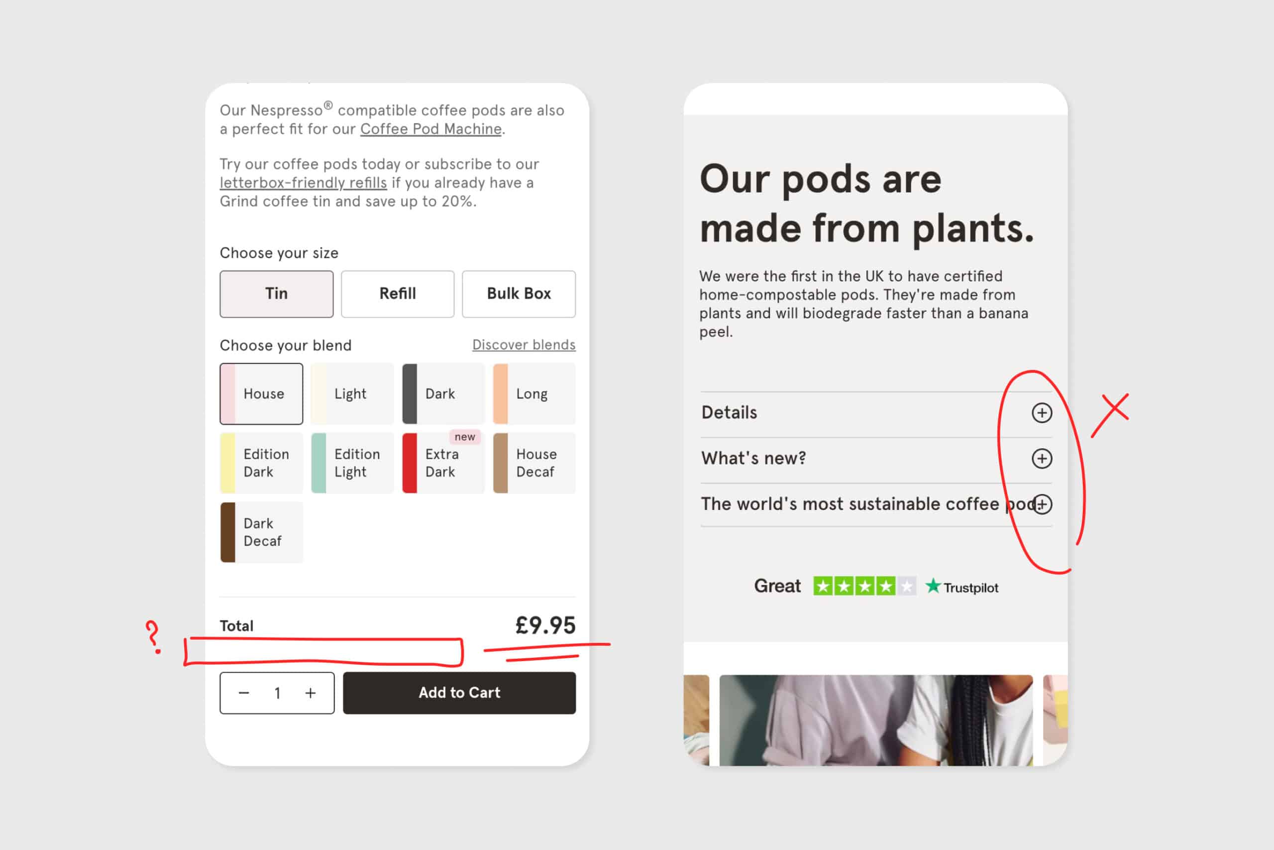 screen shot of the grind coffee product page