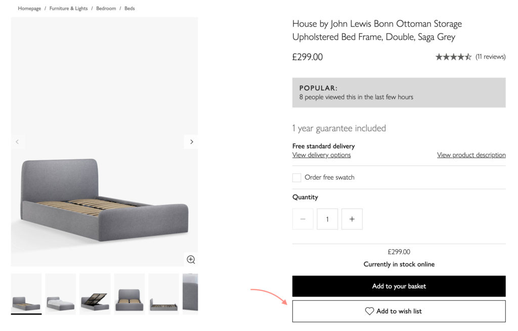 John Lewis ecommerce wishlist