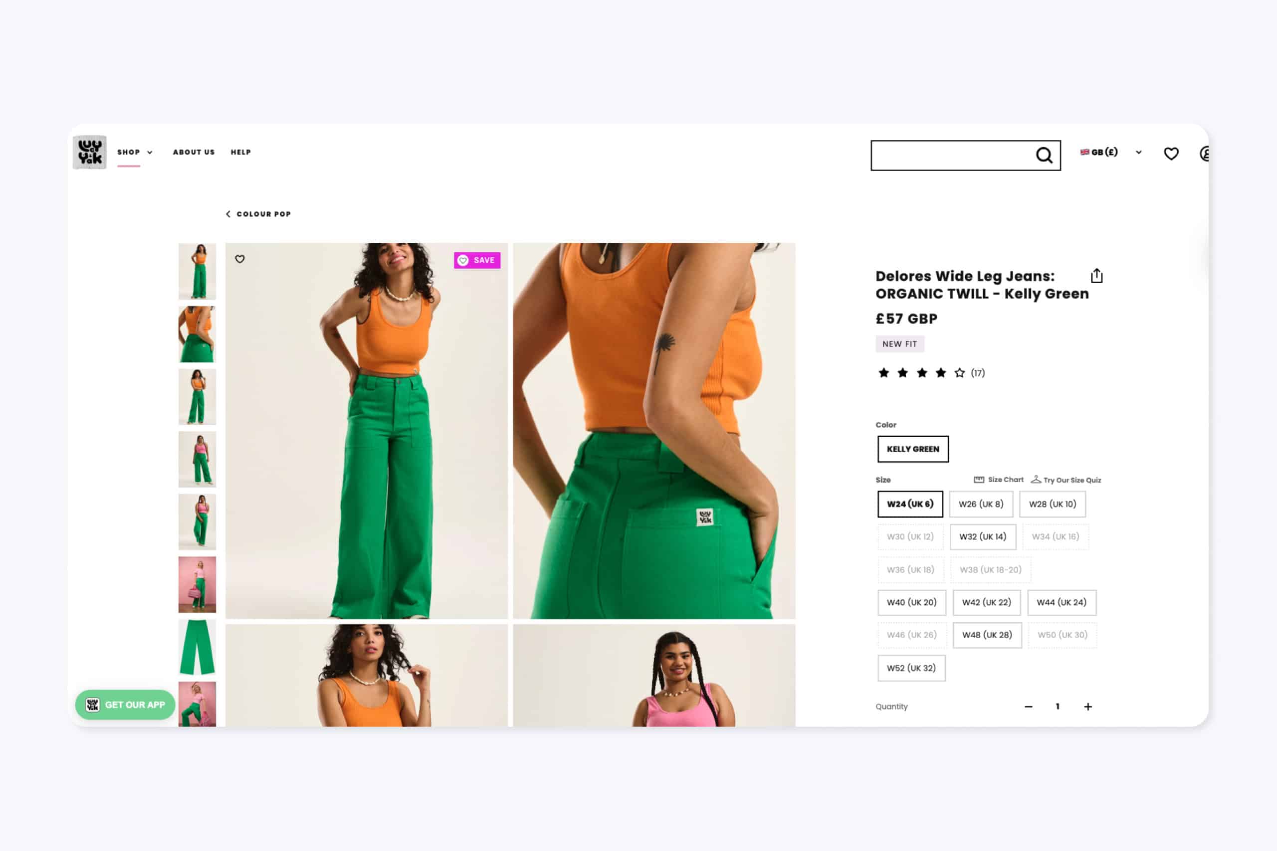 Lucy and Yak website page example of good quality product images