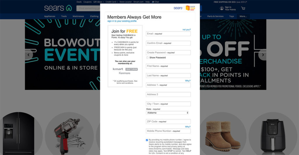 Sears account sign up