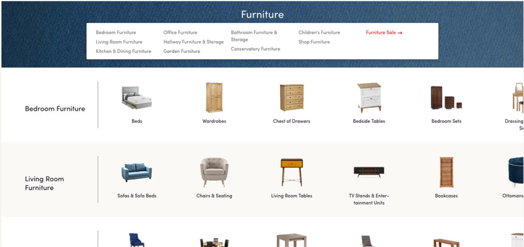 Wayfair search options