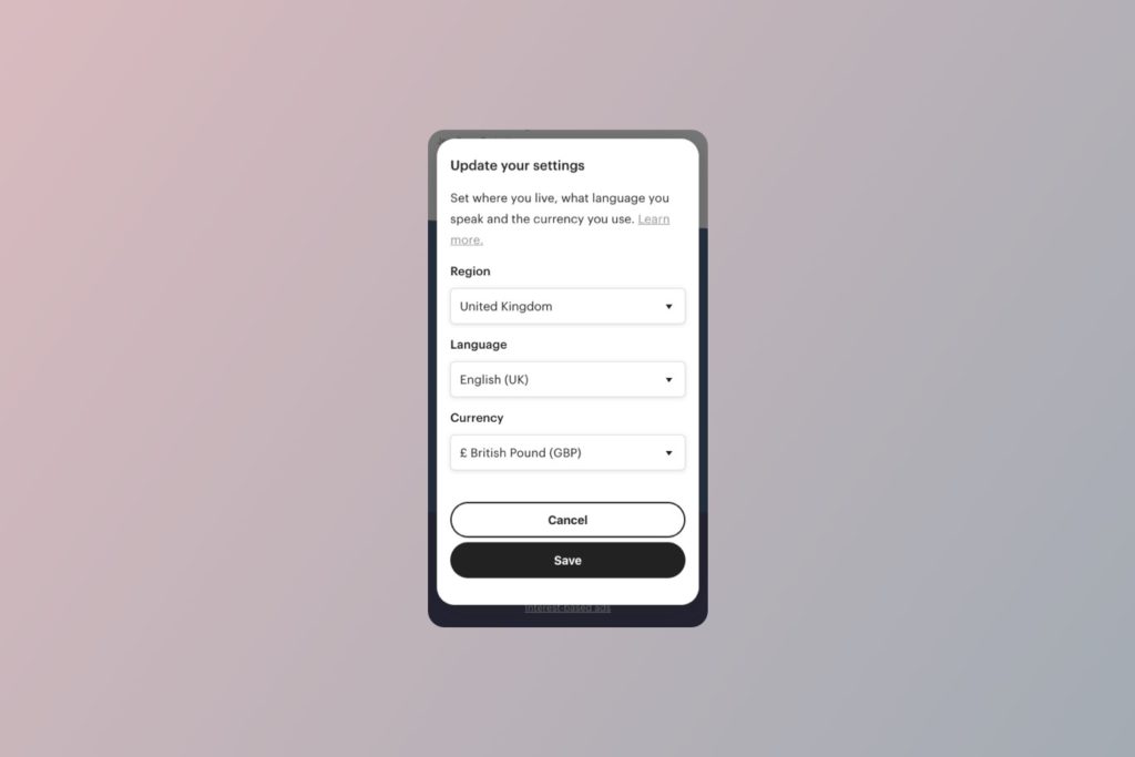 example of account settings for ecommerce site users