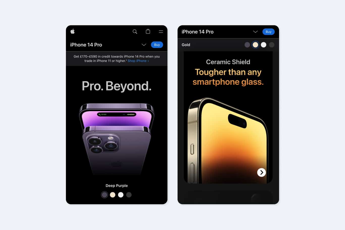 screen shot of apple website on mobile device
