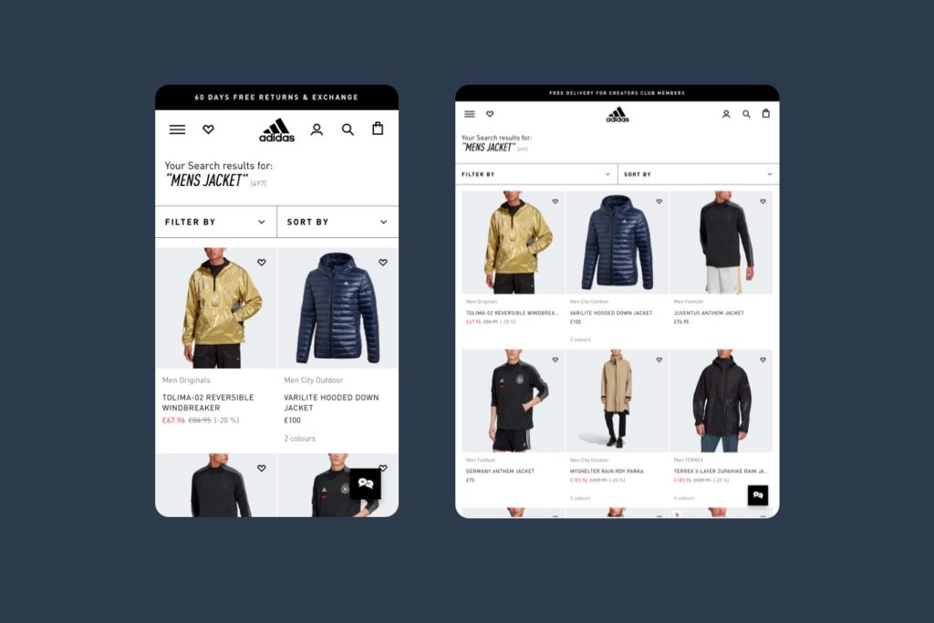 comparison of ecommerce page in desktop and mobile