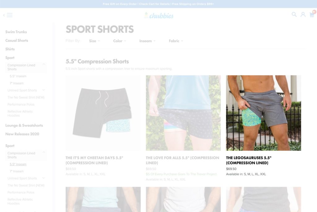Chubbies ecommerce product listing 2020