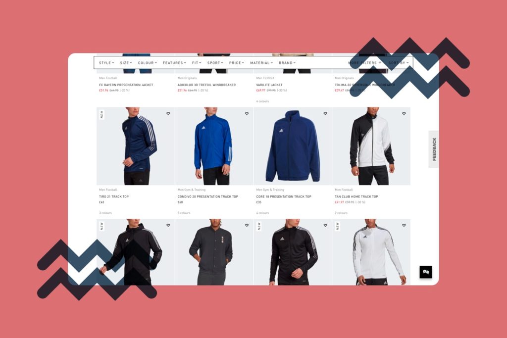screen shot from adidas ecommerce site of mens top category