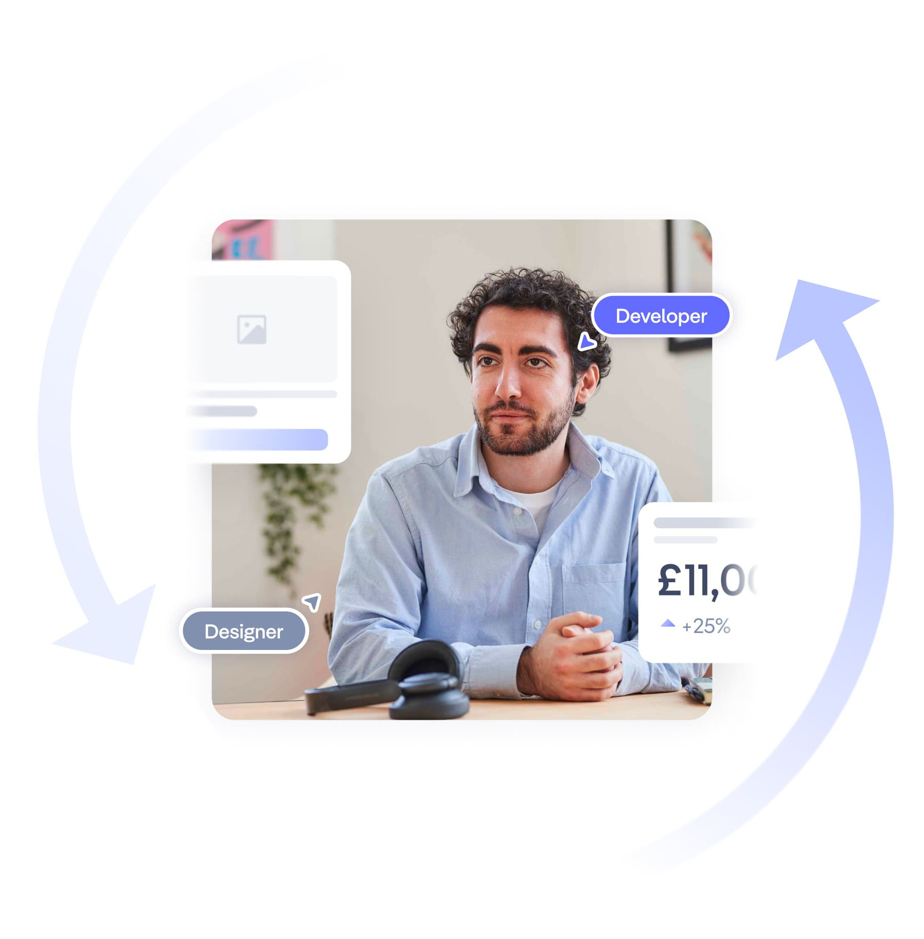 shopify web developer sat smiling at a desk